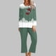 thumbnail image 1 of Puntoco Conjunto De Pijama De Manga Larga + Pantalones Con Cuello Redondo Estampado De Moda Navideña Para Mujer Verde S, 1 of 4