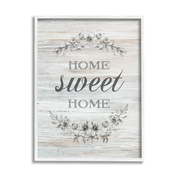 Stupell Industries Home Sweet Home Floral Stencil Ornament Rustic Sign,16 x 20, Design by Bluebird Barn