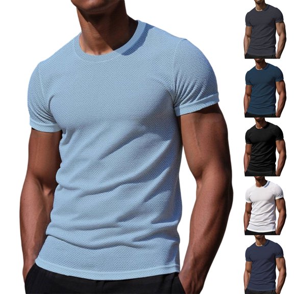 Dresfit Mens Breeze Shirts Crew Neck Elastic Waist T Shirts 2026 Summer Cooling Short Sleeve Athletic Shirt Quick Dry Breathable Lightweight Basic Shirts 2XL