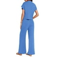 thumbnail image 4 of LANGWYQU Women 2 Pieces Knit Sets Short Sleeve Mock Neck Tops & Wide Leg Pants Suit, 4 of 5