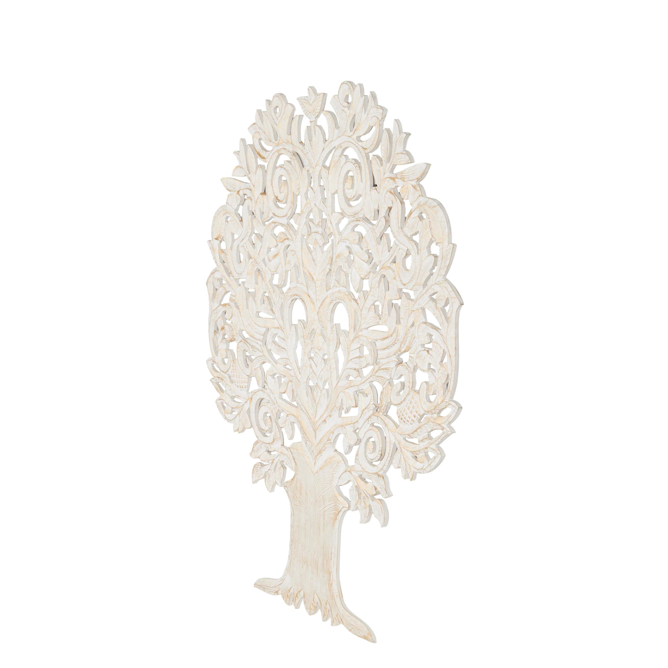 DecMode Gold Wooden Handmade Carved Tree Wall Decor with Scroll Details