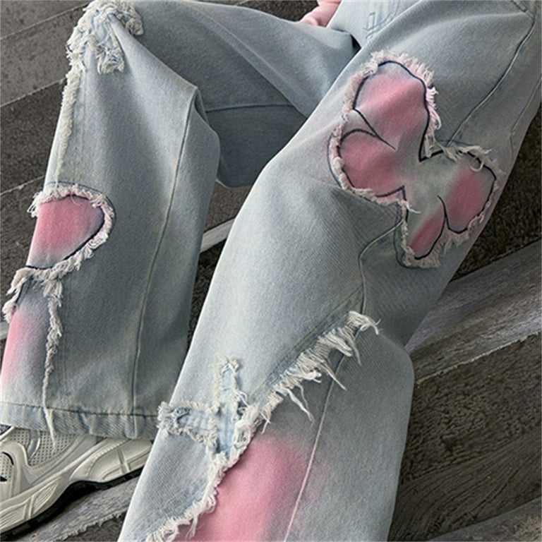 Kids Girls Cute Baggy Jeans Y2k for Women Girls Heart Butterfly