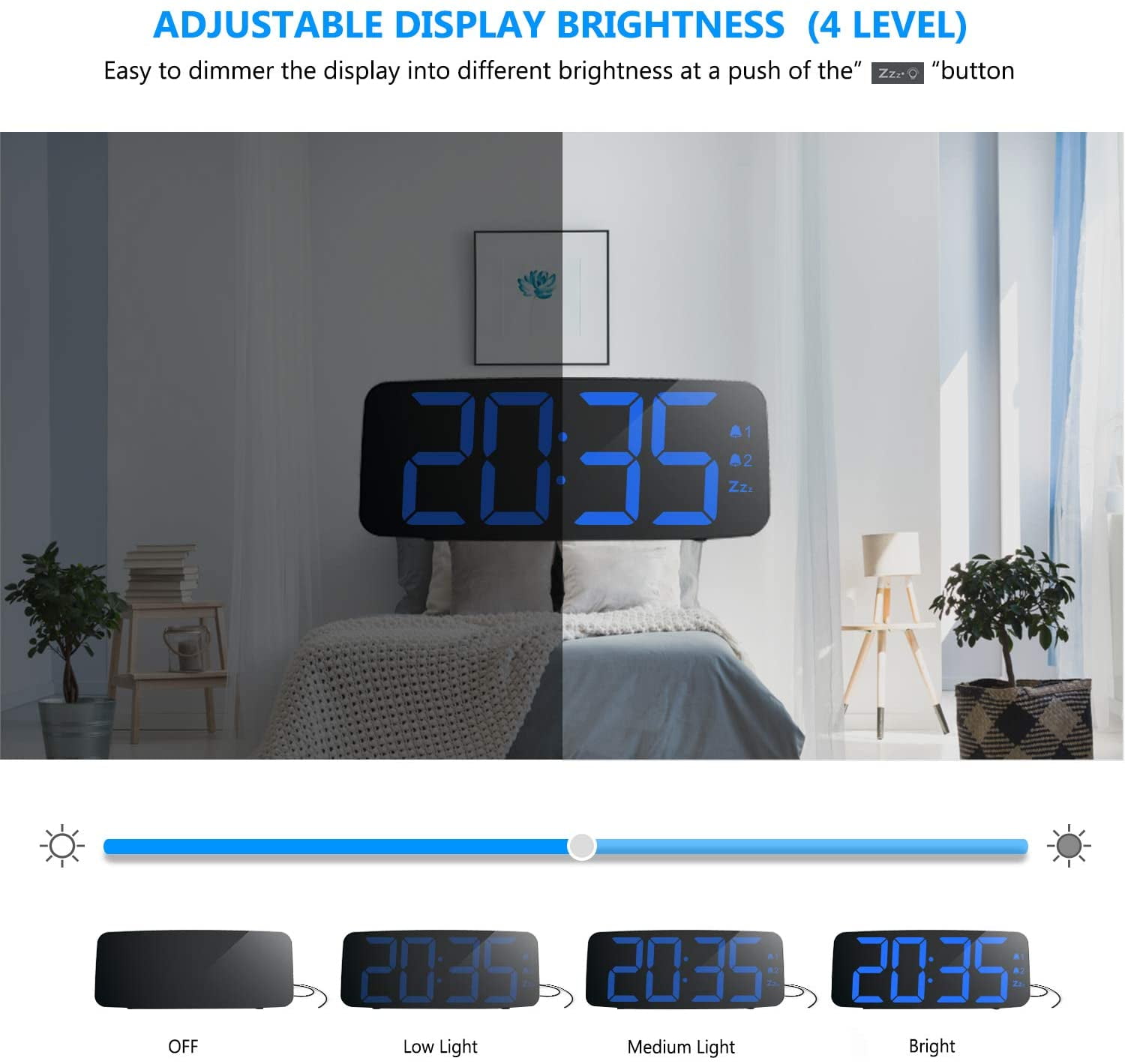 HAPTIME Digital Alarm Clock with FM Radio Dual-Alarm Snooze Large LED Display 12hr 24hr Format and Brightness Adjustable for Bedroom Black Powered by USB Port and Backup Battery for Clock-Setting 