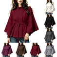 thumbnail image 6 of AKOEE Cape Coat for Women Belted Batwing Sleeve Poncho Jacket Dressy One-Button High Collar Winter Peacoat (L, Dark Gray), 6 of 6