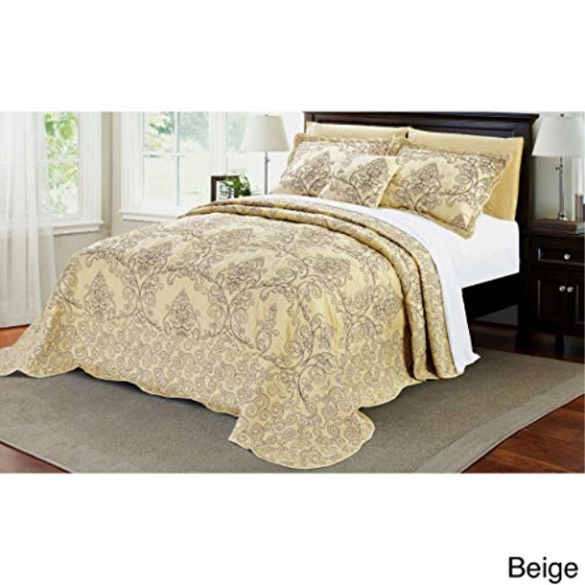 4 piece 110 x 120 light beige oversized damask bedspread queen to the