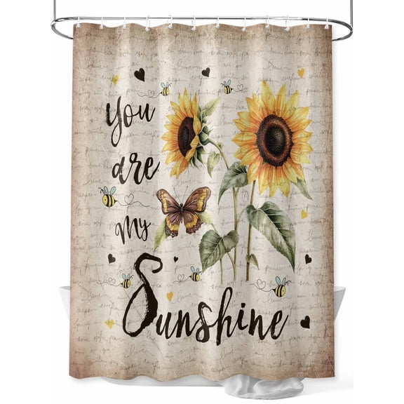 Shower Curtain Yellow Sunflower Shower Curtains for Bathroom, Waterproof Polyester Shower Curtain Set with Hooks, Stall Long Size 54"x78" Flower Butterfly