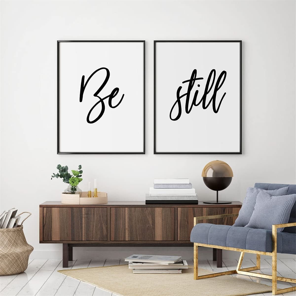 Set of 2 Minimalist Art Prints Be Still Canvas Posters Bible Verse