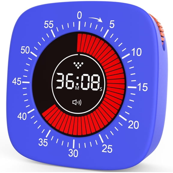 Visual Timer, Digital Timer for Kids, Rechargeable Timer with 4 Alarm Modes & 60-Minute Countdown, Silent Timers for Classroom, Kitchen Cooking, Homeschool Study, ADHD Tools for Kids Adults