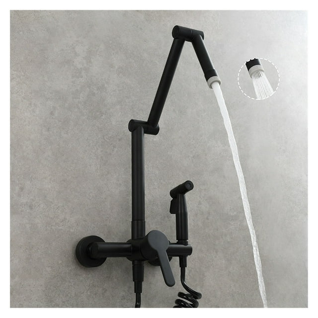 Fodable Kitchen Faucet Brass Black Kitchen Sink Mixer Tap Hot & Cold Wall Mounted With Spray Gun Rotating Sink Mixer ,Effortless Installation