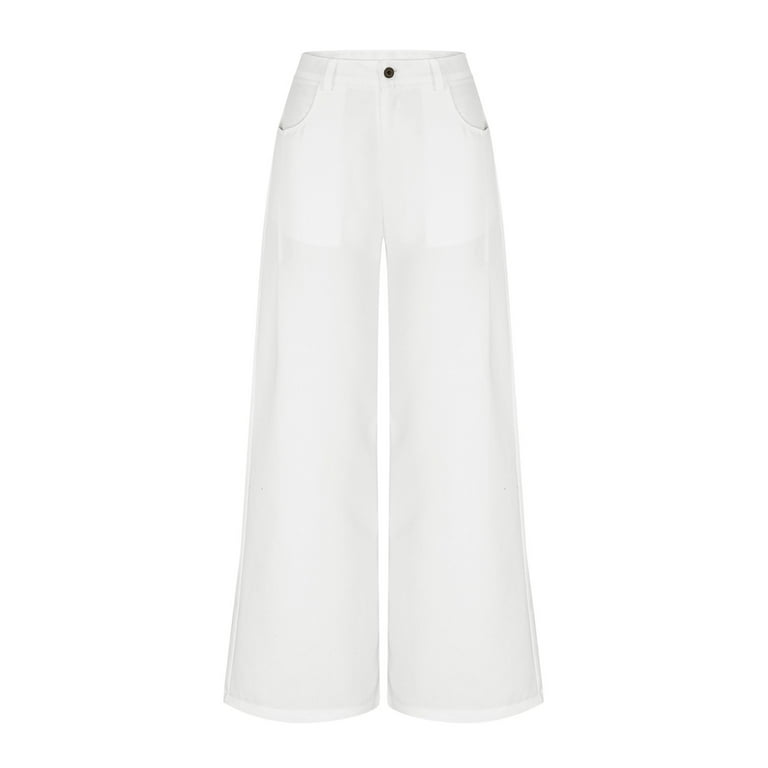 Dasayo Straight-Leg Ladies Pants High Waist White Jeans Solid