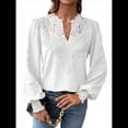 thumbnail image 2 of Blusas Bohemias de Larga con Cuello en V para Mujer, Blusas de con Lunares, Ropa de Crochet con Encaje Fluido, Ropa Informal de Moda. L, 2 of 9