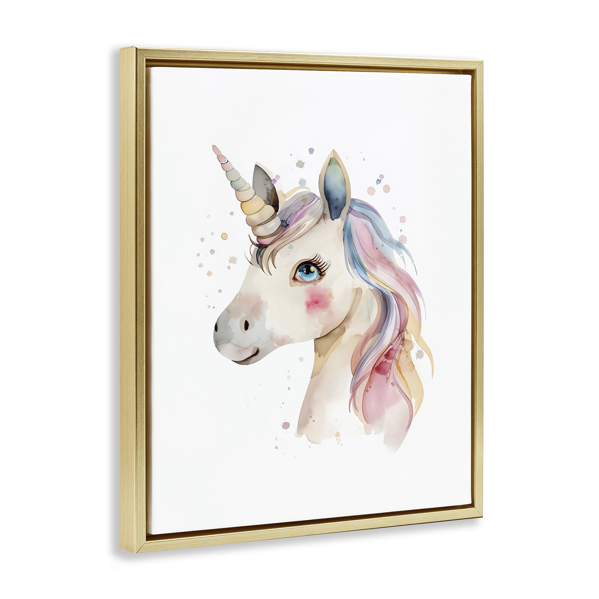 Stupell Industries Dreamy Pastel Unicorn Gold Framed Floater Canvas Wall Art, design by LSR Design Studio