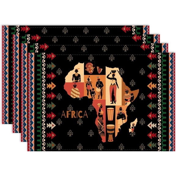 African Placemat Set of 4, 12x18 Inch Black African History Month American Festival Colorful Map Festival Table Mats Home Outdoor Party Kitchen Dining Table Decoration
