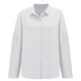 thumbnail image 5 of Holzkary Womens Long Sleeve Button Down Cotton Linen Shirt Blouse Loose Fit Casual V-Neck Tops Pleated Lapel Shirt Station Explosion Solid Color Top White M, 5 of 9
