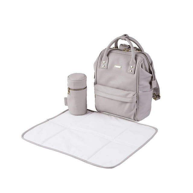 Bababing Diaper Bag - Mani Backpack - Grey Plush - Vegan Leather - Unisex and Multi-Functional - Large Main Compartment for Nappies, Wipes, Creams, Clothing, Muslins, and Toys - Ideal for Parents on t