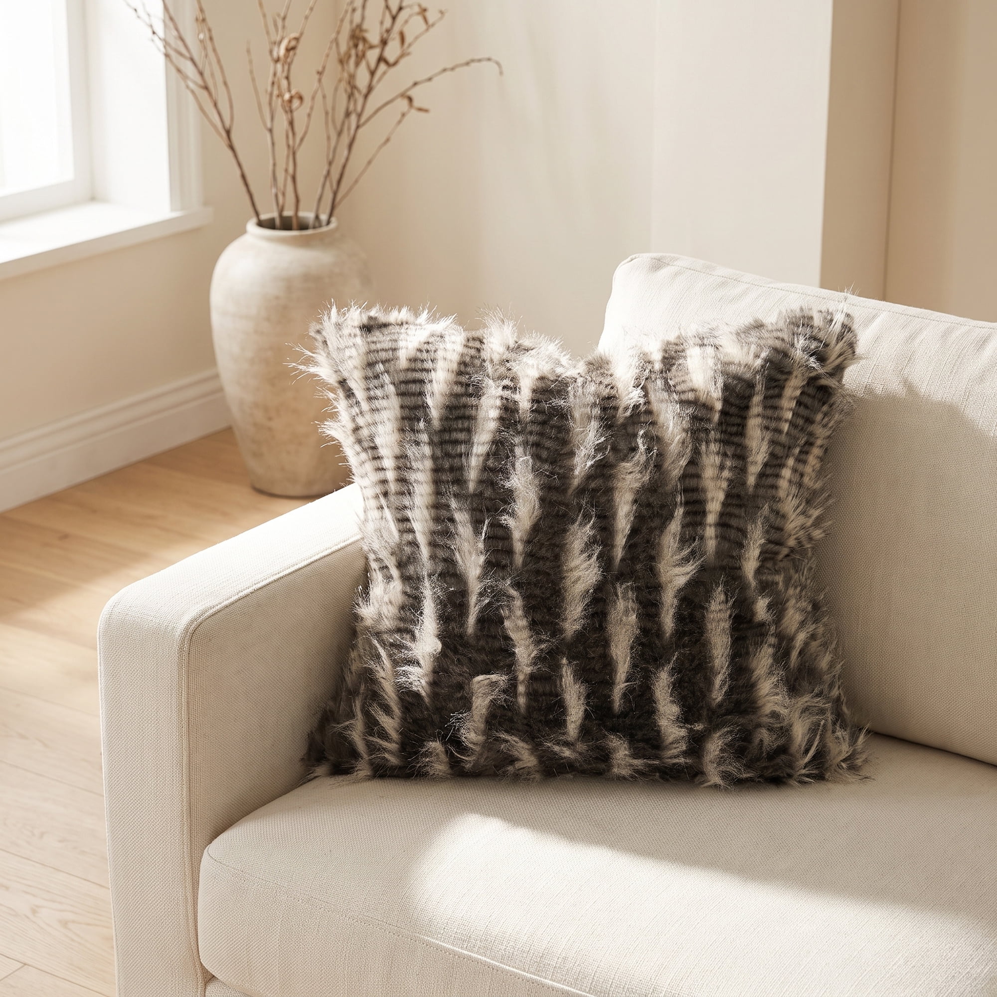 Unique Bargains Faux Fur Throw Pillow Cover Decor Fluffy Cushion Case Gray 18"x18"