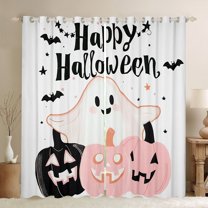 jejeloiu Happy Halloween Black Out Curtains,Spooky Pumpkin Ghost Curtains Pack of 2 (42x63 Each),Pink White Black Bedroom Curtains For Girls,Ultra Soft Home Decor