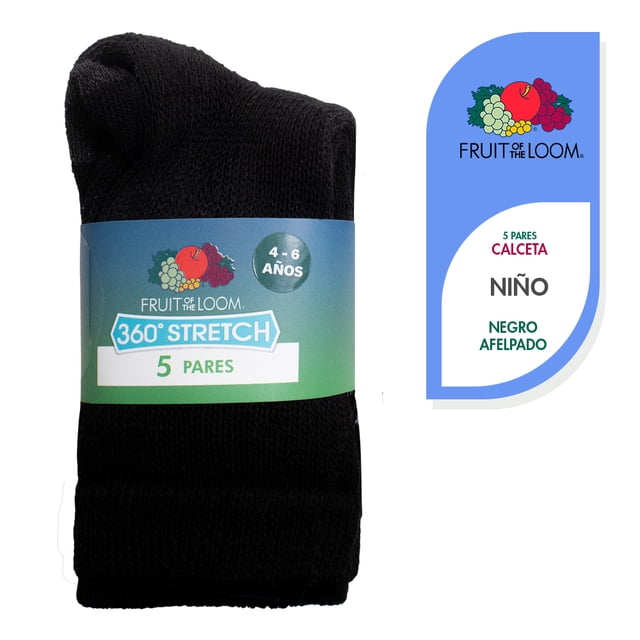 Set de calcetas Fruit of the loom Para Niño Afelpado Anatómico Negro 5 Pares Talla CH