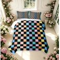 thumbnail image 2 of Manfei Geometric Check Quilt King,Modern Checkered King Coverlet Set,Black Yellow Blue,3pcs,1 Bedspread and 2 Pillowcases, 2 of 7