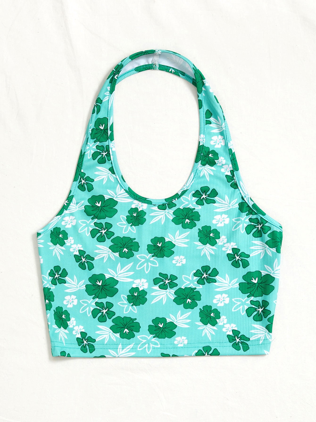 Women's Floral Print Backless Rib Knit 
