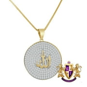 Genuine Sterling Silver 10K Gold Finish Simulated Diamond Allah Muslim Islamic Arabic Pendent Charm Medallion Chain Set 1.55''