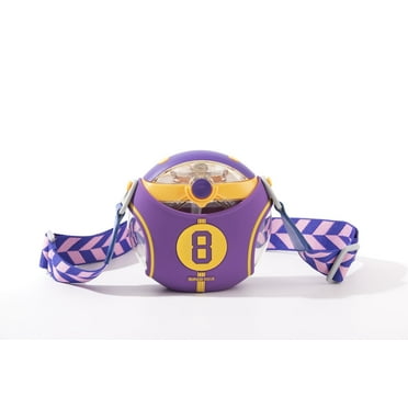 Cocosmile Jersey Round Kids Water Bottle with Removable Sleeve - Easy Open Button, Carrying Lanyard - Tritan Plastic Water Bottle Ideal for School Boys Girls, BPA Free Kids Cup (With Straw)