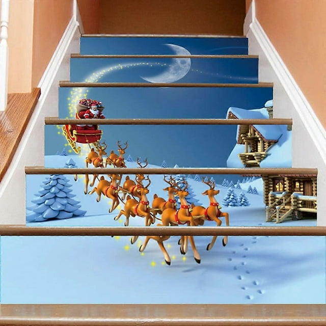SZTXJ 3D Christmas stair stickers waterproof for stair renovationGifts under the moon Christmas Simulation 3D stair stick waterproof Fashion Creative