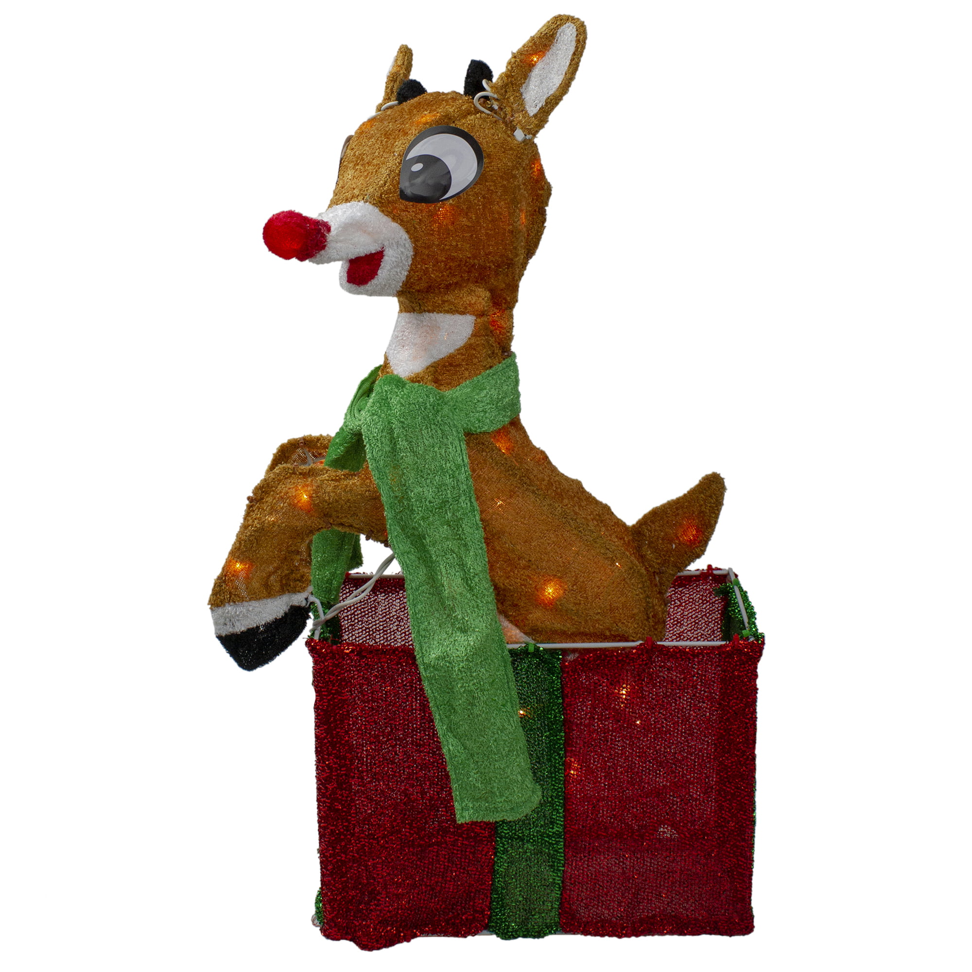Pre-Lit Tinsel Rudolph with Blinking Nose Yard Sculpture 18 inches 