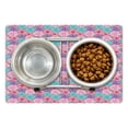 thumbnail image 1 of Dahlia Pet Mat for Food and Water, Aster Chrysanthemum Colorful Blooms over Horizontal Striped Minimalist Background, Non-Slip Rubber Mat for Dogs and Cats, 18" X 12", by Ambesonne, 1 of 2