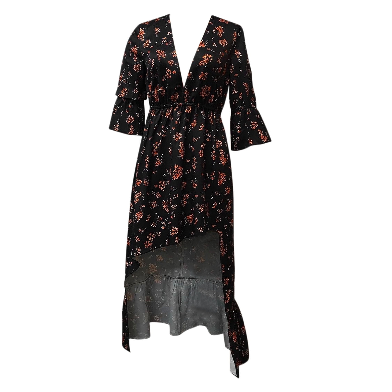 Hvot&aat Western Cowgirl Dress for Women Sexy Spaghetti Strap Deep V Neck Vintage Western Mini Dresses Floral Chiffon Flowy Dress