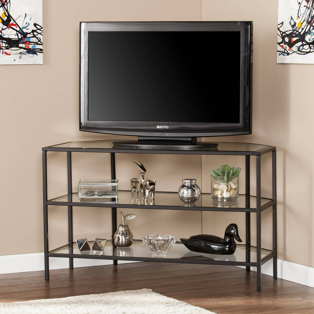 Southern Enterprises Matte Black Kane Metal/Glass CornerOptional TV