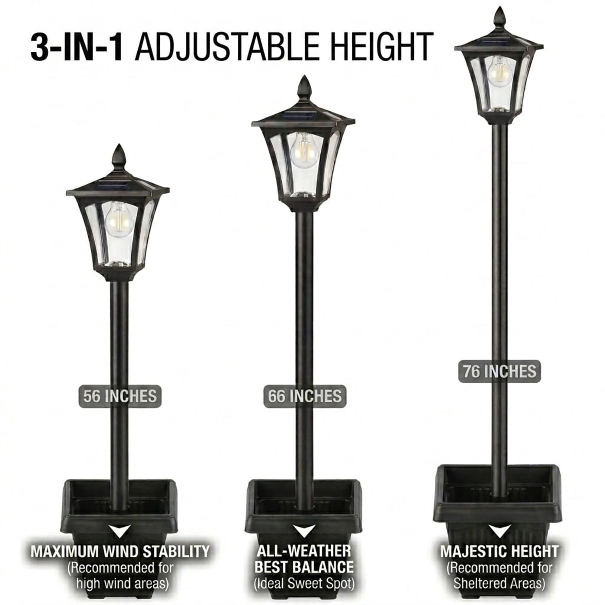 76" Solar Lamp Post Lights with Planter, Glass & Metal Street Light Outdoor Waterproof, 60 Lumens Dusk to Dawn for Garden Yard Driveway Porch Patio, Warm White