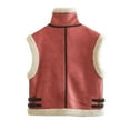 thumbnail image 3 of Hvyesh Women's Suede Sherpa Leather Vest Jacket Warm Sleeveless Plush Coat Winter Zip Up Puffer Vest Thermal Sherpa Lined Waistcoat with Pockets Red Vest, 3 of 4