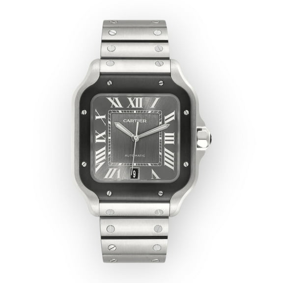 Pre-Owned Cartier Santos Steel ADLC WSSA0037 Grey Dial Mens Watch