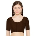 thumbnail image 1 of eloria Women's Art Silk Top Short Sleeve Blouse Deep Neck Top Sari Accessories Color: Brown | Size: 36, 1 of 5