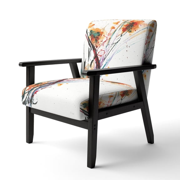 Designart "Abstract Orange Flowers" Upholstered Traditional Accent Chair - Arm Chair