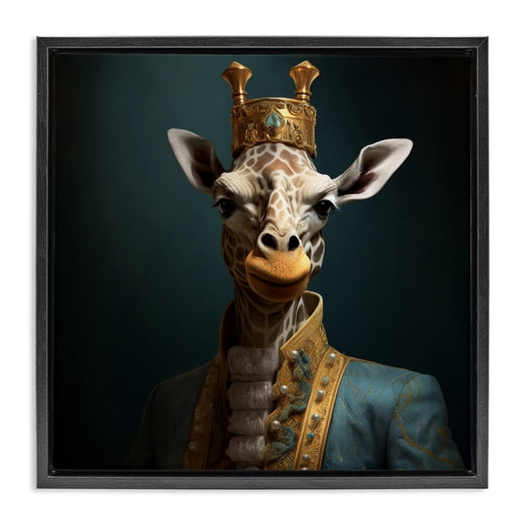 Stupell Industries Giraffe Gaze in Regal Crown Black Framed Floater Canvas Wall Art, design by Lazar Studio