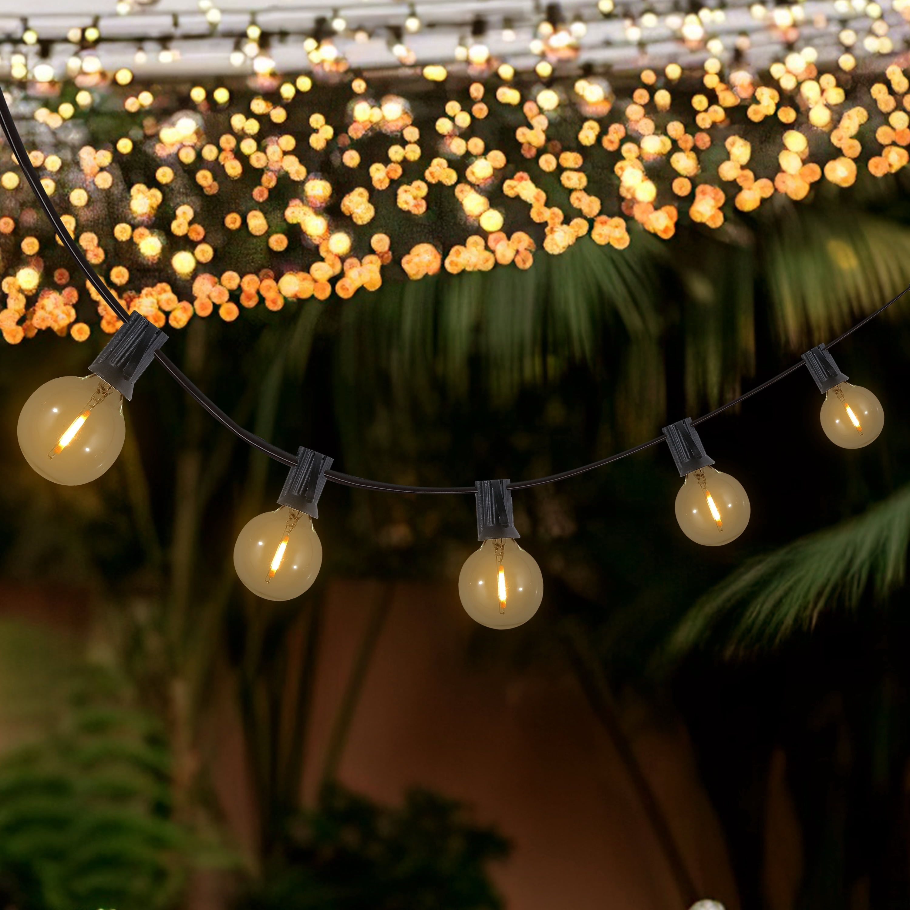 JONATHAN Y 25-Light Indoor/Outdoor 25 ft. Contemporary Rustic Incandescent G40 Bistro Globe Bulb String Lights, Black (Set of 2)