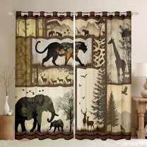 Homewish Jungle Elephant Deer Blackout Curtains Set of 2 (52x84 Each), Rustic Leopard Cheetah Window Curtains, Vintage Farmhouse Curtains and Drapes, Living Room Curtains Decor
