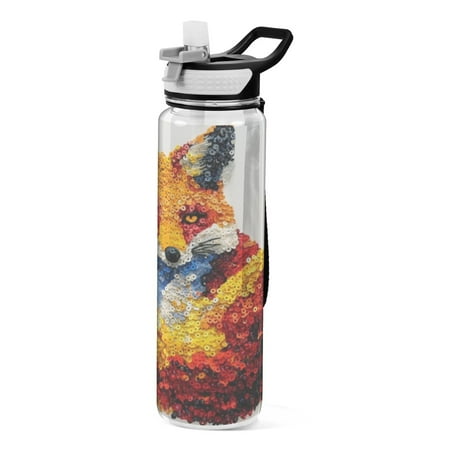 

Sports Water Bottle 1000ML Tritan Food Grade Clear Water Bottle Fitness Outdoor Sports Bike Yellow Sequined Fox