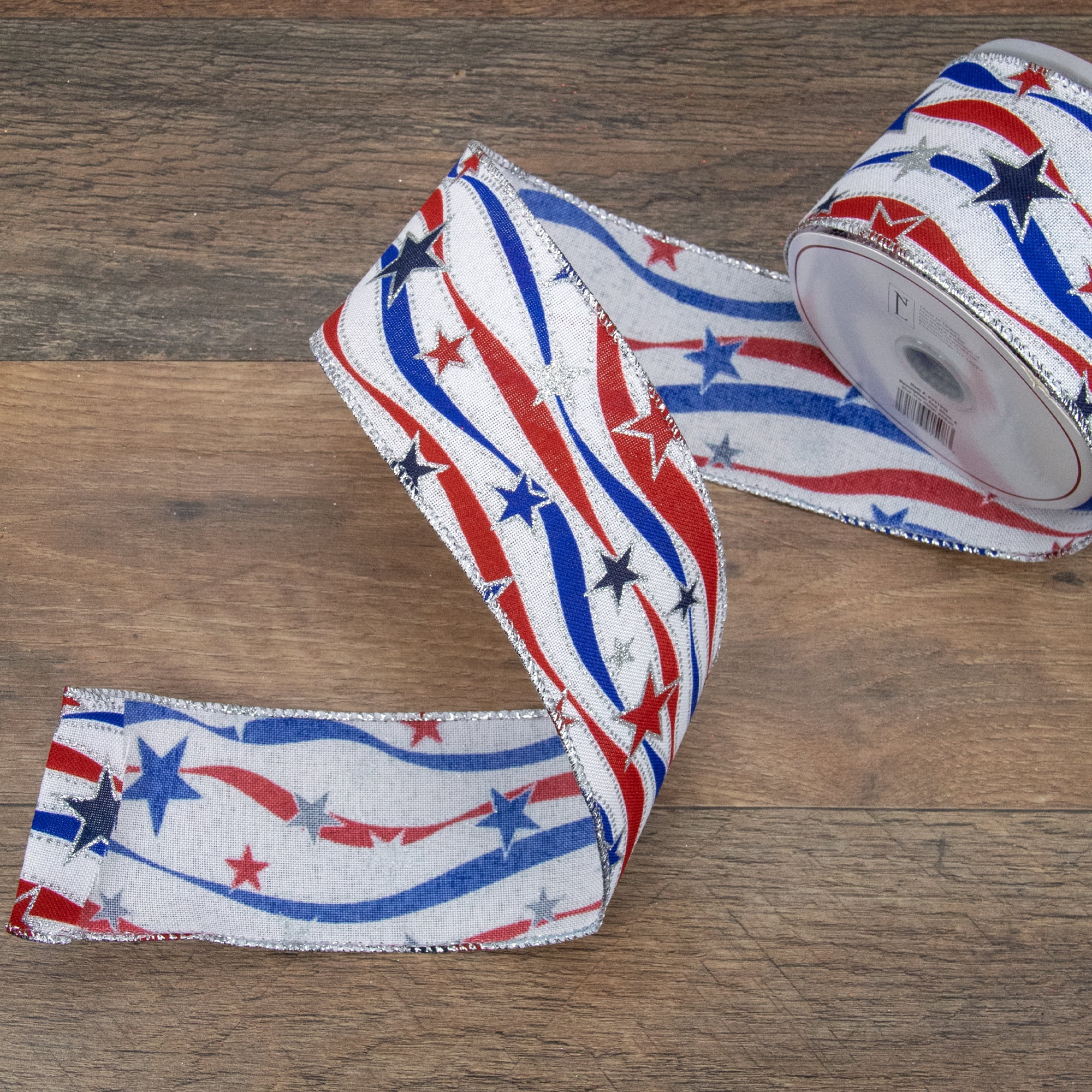 Northlight Striped Swirl Wired Spring Craft Fourth Of July Multi-Color Polyester Ribbon, 360" X 2.5"
