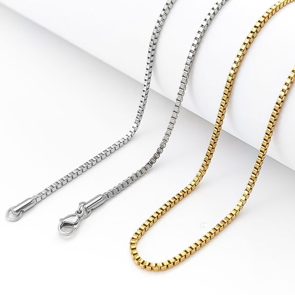 YTTAL 18K Gold & Silver Plated Box Chain Necklace, Dainty Thin Replacement Chain with Lobster Clasp, Adjustable Venetian Chain for Women Jewelry Making