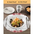 thumbnail image 3 of 13 Inch Round Placemats Set of 4, Pink Roses Non Slip Heat Insulation PP Table Mats, Spring Horseshoes Floral Leaves Gray Wood Washable Place Mats for Kitchen Dining Party Table Decor, 3 of 7