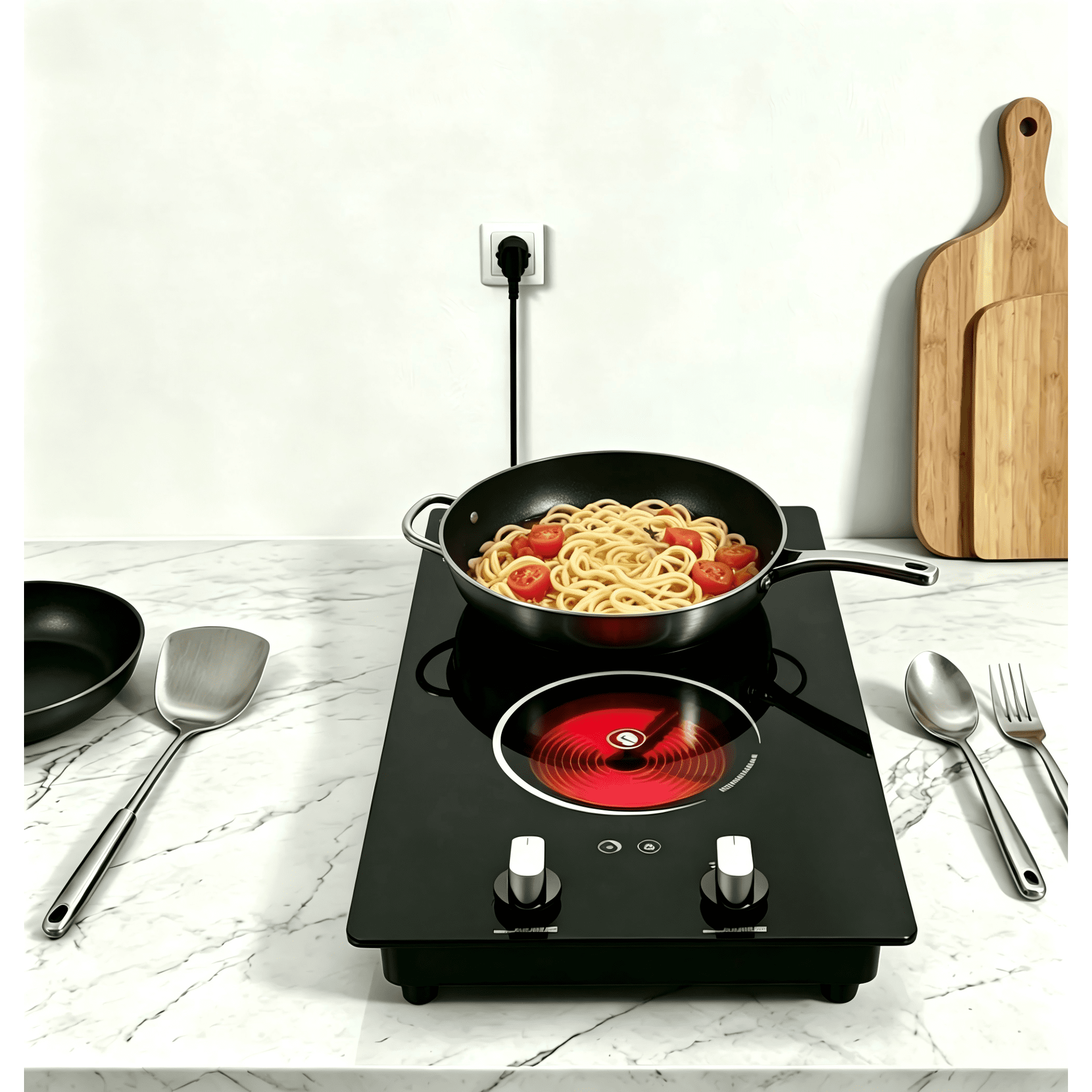 Electric Cooktop,110V 2100W electric Stove Top with Knob Control,Countertop/Built-in Design with 9 Power Levels,Kids Lock & Timer, Overheat Protection,and touch control 2 burner electric Cooktop.