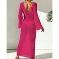 thumbnail image 3 of Women Bathing Suit Cover Up Swimsuit Cover up Elegant Backless Beach Dress with Keyhole Front Bikini Long Flare Sleeve Summer Beach Dress Crochet Hollow Out Coverup Alsol Lamesa, 3 of 5