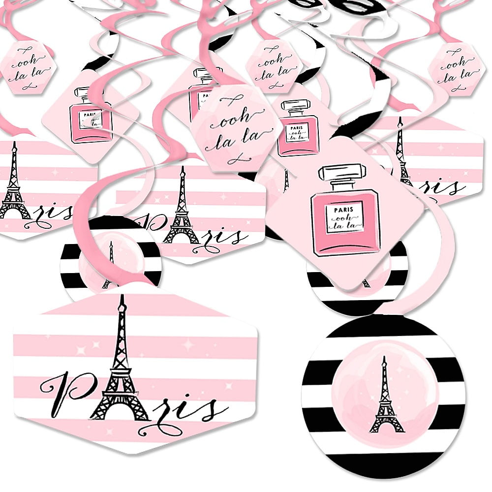 Paris, Ooh La La - Paris Themed Baby Shower or Birthday Party Hanging Decor - Party Decoration Swirls - Set of 40