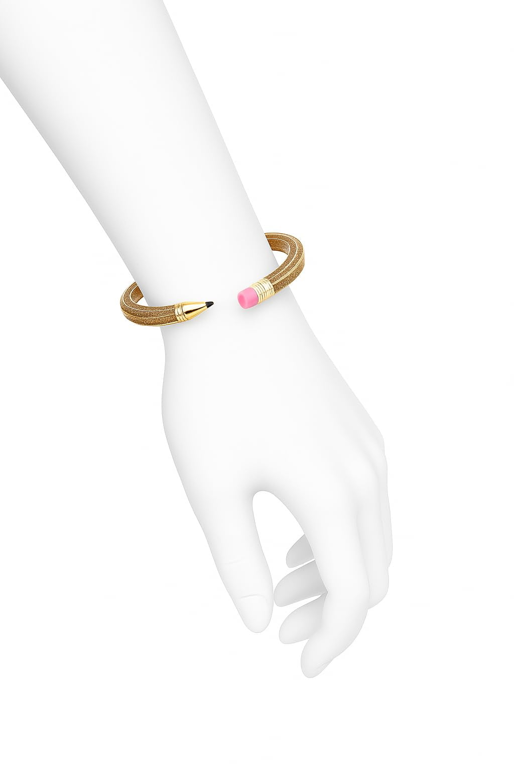 Betsey Johnson Womens Glitter Pencil Bracelet Bangle Gold Sparkle Wrap Design with Pink Eraser Accent