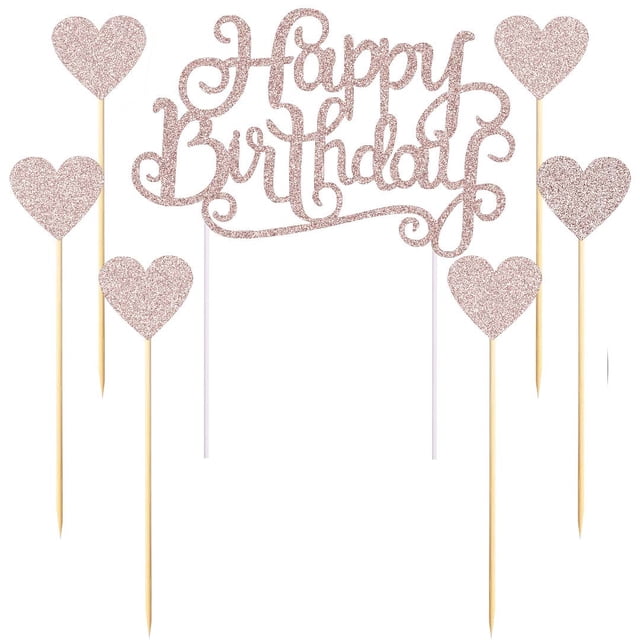 Set de Adornos para Pastel Palasasa con Brillo Dorado Rosa Feliz Cumpleaños