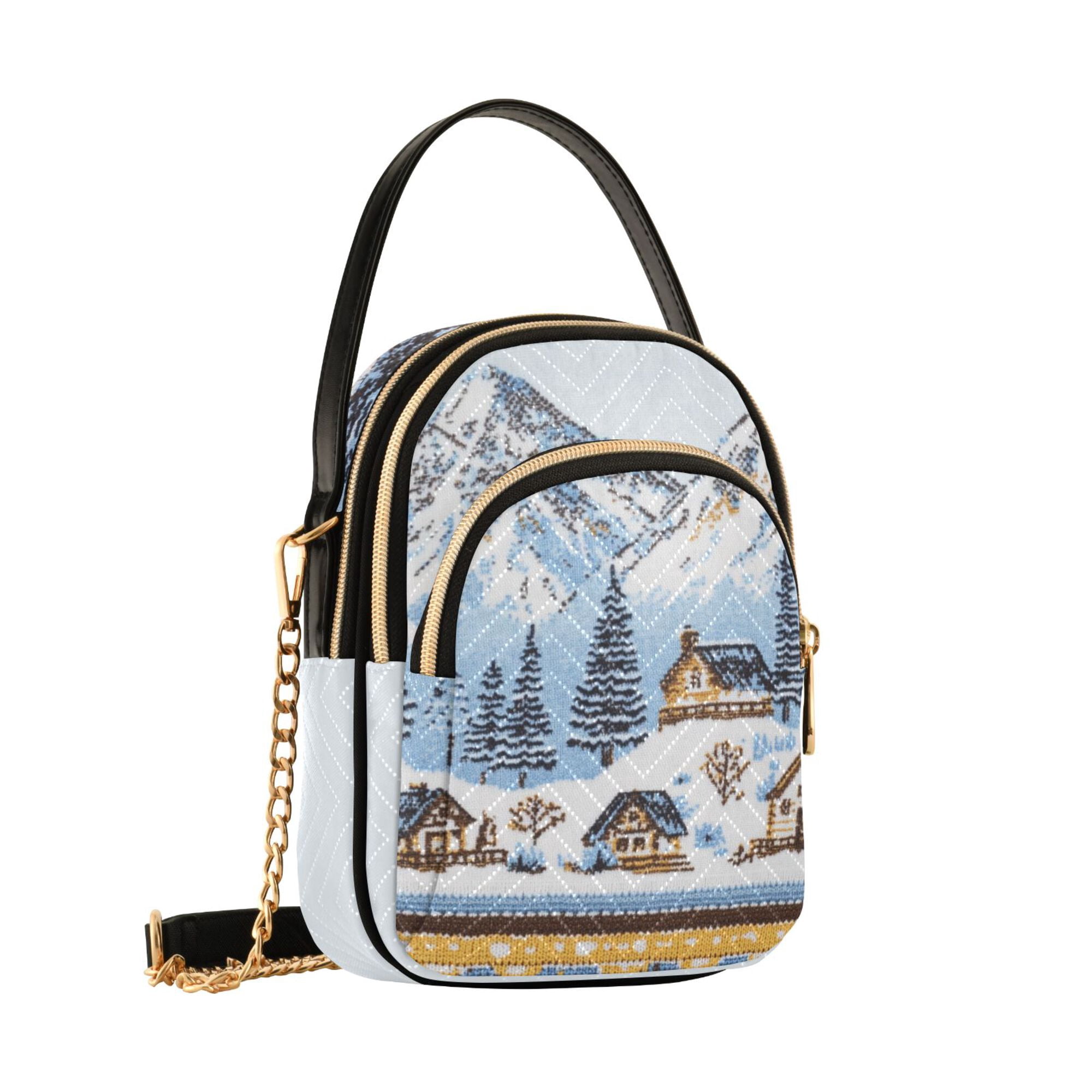 FORMRS Crossbody Bag for Women Quilted Travel Shoulder Cell Phone Purse with Chain Strap Handbag, Winter Village