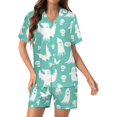 thumbnail image 1 of SKQIT Ensembles de Pyjama à Manches Courtes pour Femmes, 2 Pcs Imprimé Mignon Chemise Boutonnée en Satin Doux et Shorts, 1 of 7